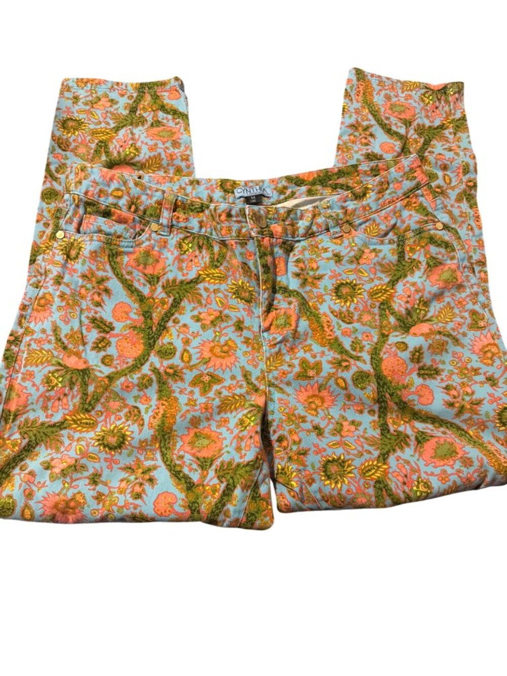 Cynthia Rowley Floral Pants Jeans Garden Print Stretch Flower Blue Plus Size 14